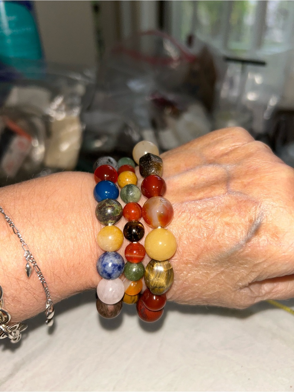 Multi-fall Colors Semi-Precious Stone Beaded Stretch Bracelet